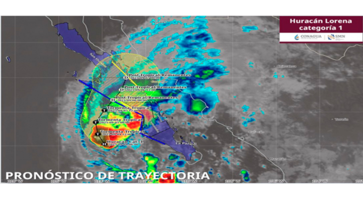 Avanza huracán “Lorena” en categoría 1 en la costa occidental de la Península