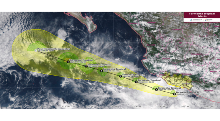 La tormenta tropical “Mario” se ubica al sur de las costas de Michoacán
