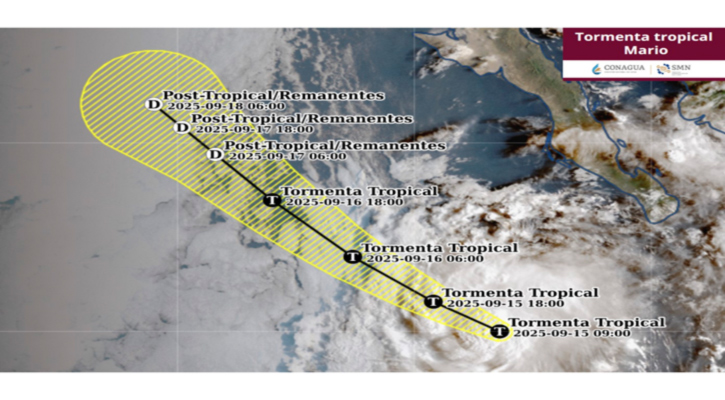 “Mario” se mantiene como tormenta tropical al suroeste de BCS