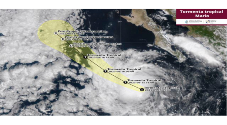 Continua al suroeste BCS la tormenta tropical “Mario”