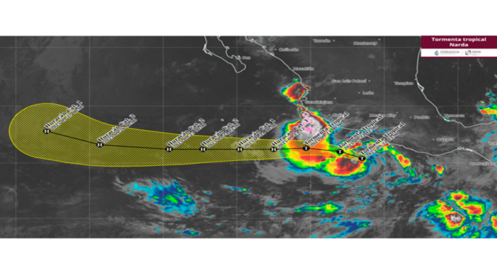 La tormenta tropical “Narda” se fortalece ligeramente mientras se desplaza paralela a las costas de Guerrero