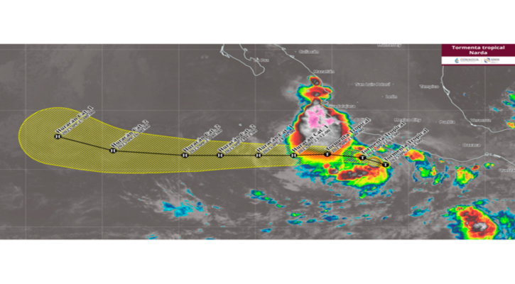 La tormenta tropical “Narda” continua su desplazamiento hacia el oeste-noroeste fortaleciéndose gradualmente