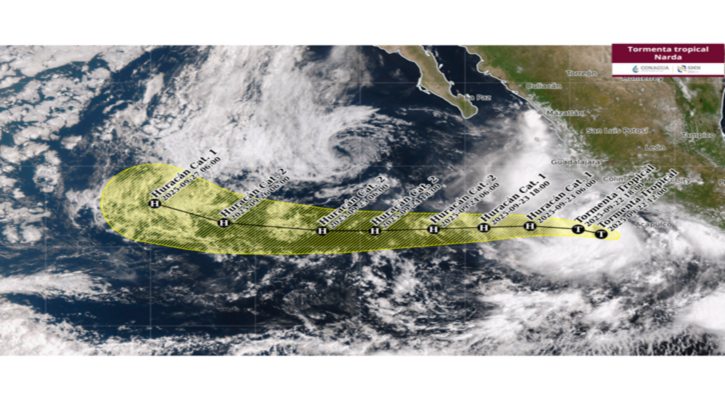 “Narda” se mantiene como tormenta tropical al sur de las costas de Guerrero y Michoacán