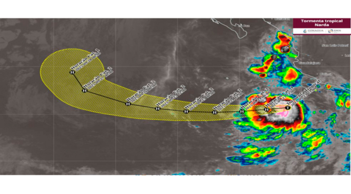 La tormenta tropical “Narda” se intensifica frente a las costas de Michoacán y Colima