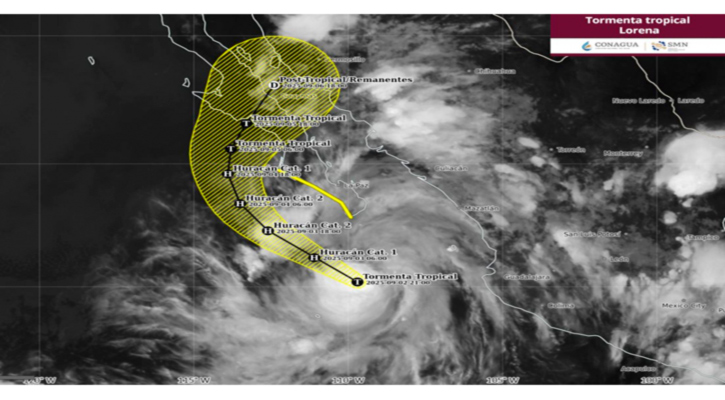 Mañana “Lorena” se intensificará a huracán al sur de BCS; está a 300 km de CSL