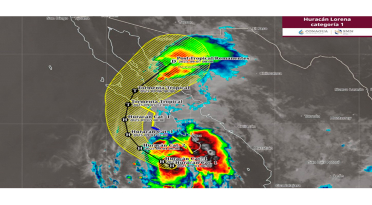 Se ubica el huracán “Lorena” 1 en la escala Saffir-Simpson al sur de BCS; está a 165 km de CSL