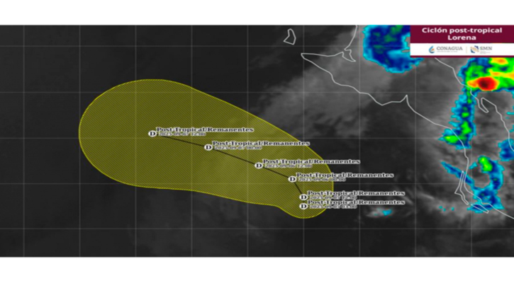 “Lorena” ahora como tormenta post-tropical, sus desprendimientos nubosos continuarán afectando al noroeste y norte del país
