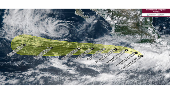 La tormenta tropical “Narda” se localiza al sur de las costas de Guerrero