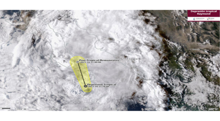La depresión tropical “Raymond” se localiza a 20 km de CSL