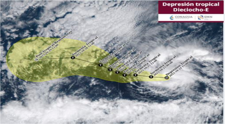 Se ha formado la depresión tropical 18-E en el Pacífico nororiental
