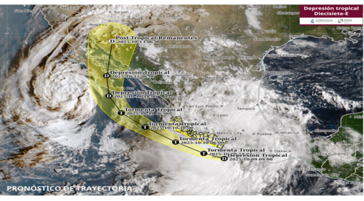 Se ha formado a depresión tropical 17-E frente a las costas de Guerrero