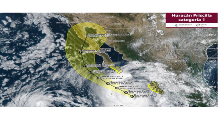 “Priscilla” continúa su trayectoria hacia el nor-noroeste, muy cerca de BCS
