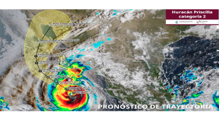 Se ubica el huracán “Priscilla” de categoría 2 al sur de BCS; a 345 km de CSL