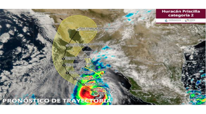 El huracán “Priscilla” de categoría 2 se ubica a 340 km de CSL El huracán “Priscilla” de categoría 2 se ubica a 340 km de CSL