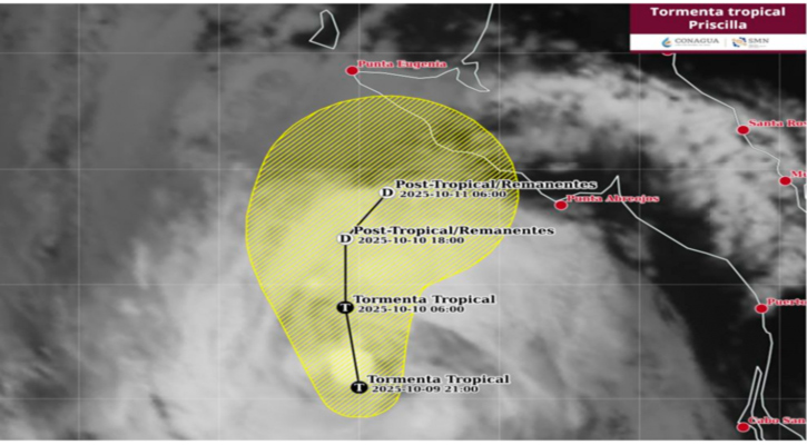 La tormenta tropical “Priscilla” se ubica al oeste de BCS