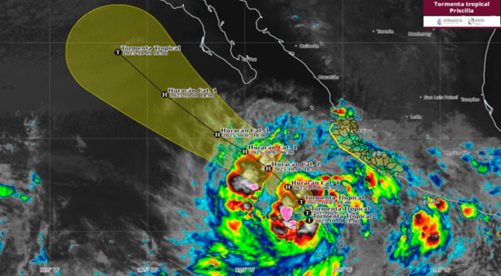Mantendrá la tormenta tropical “Priscilla” lluvias muy fuertes, rachas de viento y oleaje elevado en occidente y sur del país