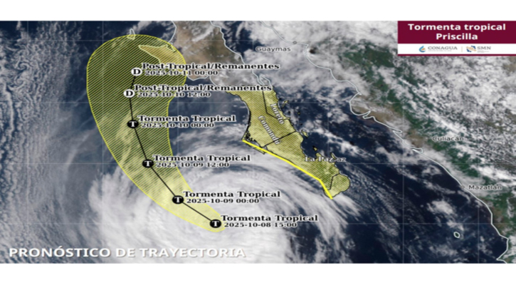 Se mantiene la tormenta tropical “Priscilla” al suroeste de BCS