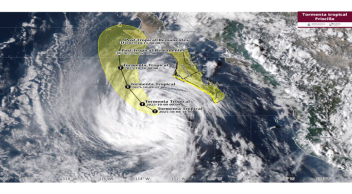 La tormenta tropical “Priscilla” se mantiene al suroeste de BCS