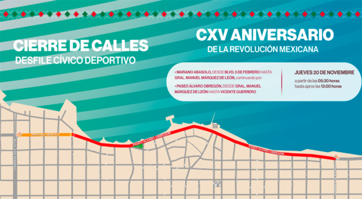 Implementarán en La Paz cierre vial por desfile del 20 de Noviembre