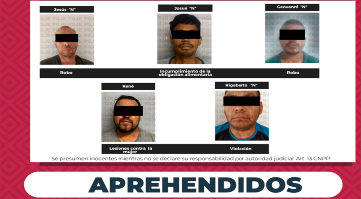 Aprehenden a 5 hombres en diversos delitos