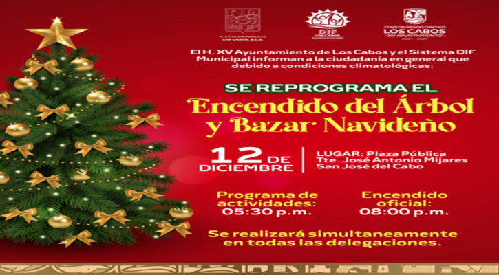 Se reprograma al 12 de diciembre la fecha del encendido del Árbol Navideño en Los Cabos