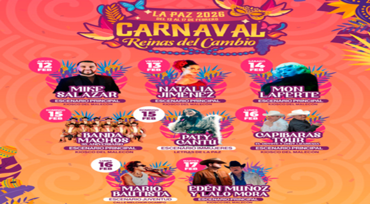 Presentan cartelera de artistas del Carnaval La Paz 2026