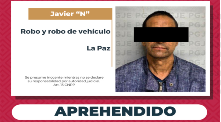 Detenido por robo y robo de vehículo en La Paz