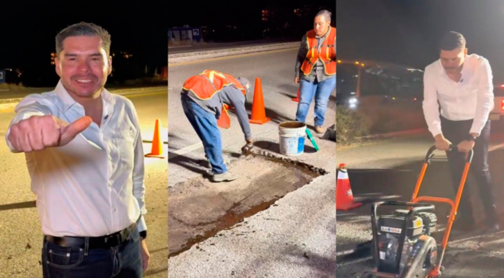 Supervisa Carlos Beltrán programa “Caza Baches” en la carretera Transpeninsular en Los Cabos