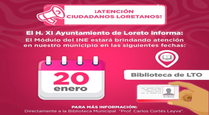 Estará hoy en Loreto el módulo móvil del INE para atención ciudadana