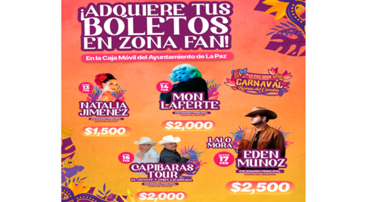 Inicia este viernes la venta de boletos para Zona Fan en el Carnaval La Paz 2026