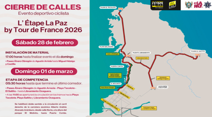 Anuncian cierre total a la circulación en calles del malecón y playas cercanas en La Paz