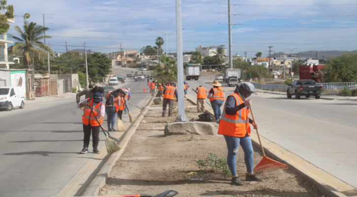 Se intervinieron 15 km de lineales de vialidades en la segunda jornada del programa de Empleo Temporal en Los Cabos