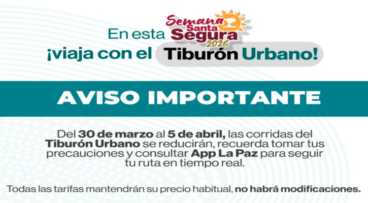 Respetará tarifas preferenciales durante vacaciones de Semana Santa el transporte Tiburón Urbano