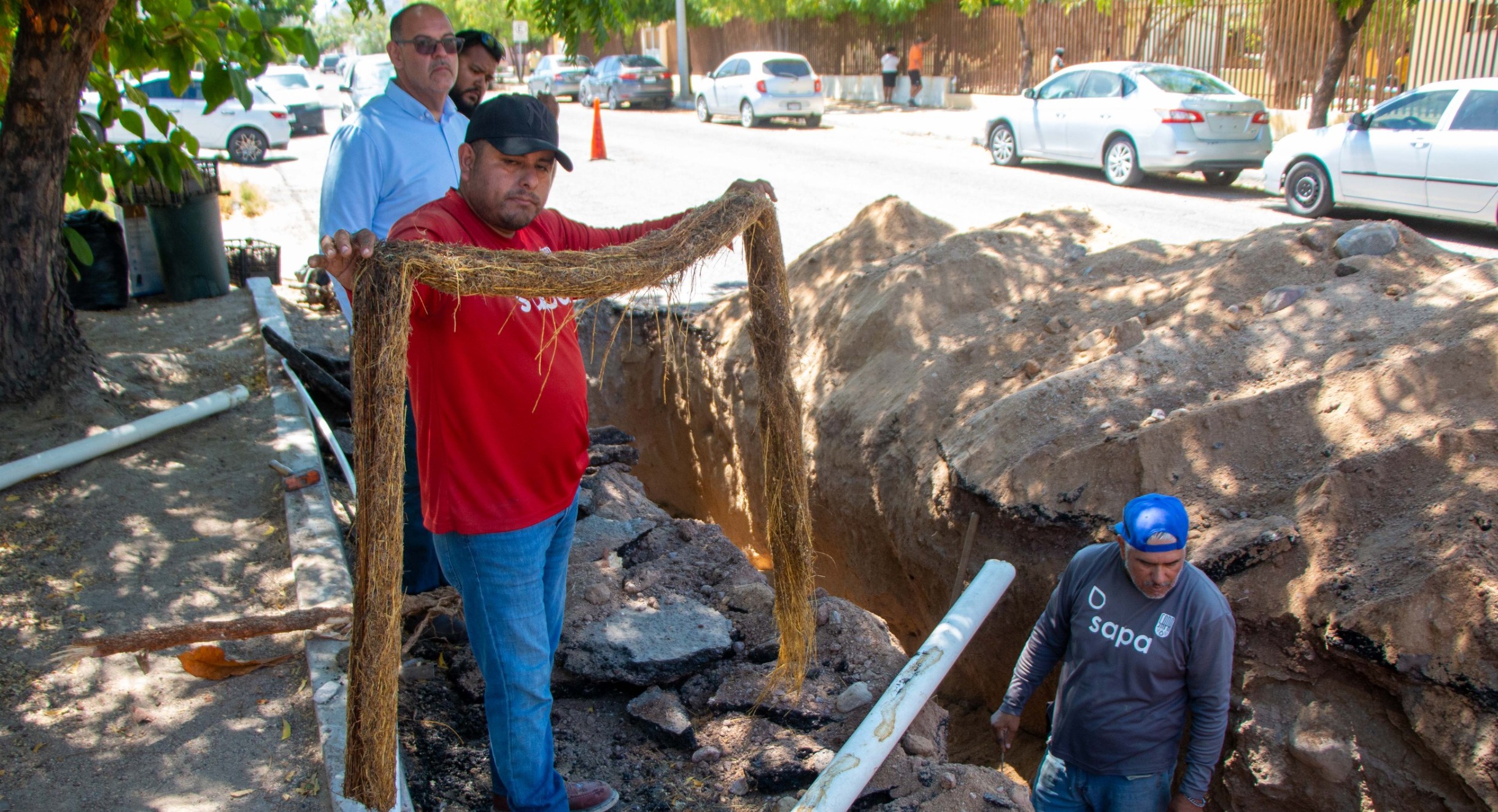 Atiende Oomsapas de La Paz obstrucción por raíces en tubería de la colonia Guerrero