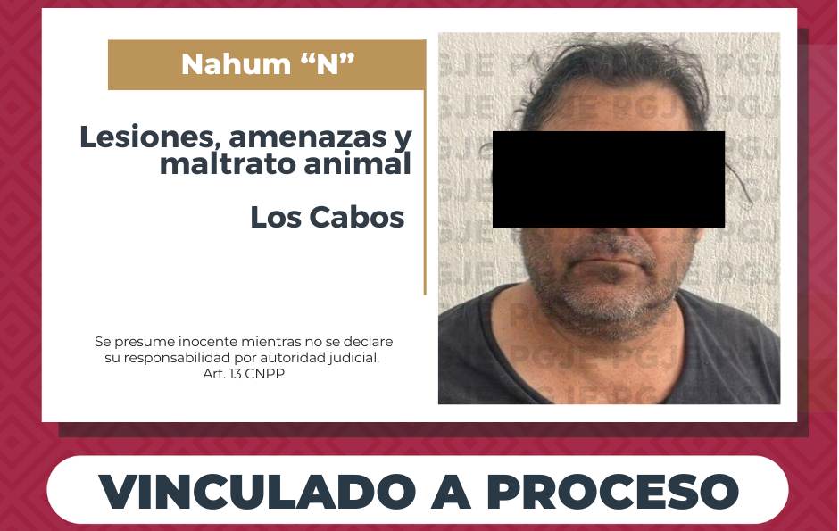 Vinculado a proceso de imputado por lesiones, amenazas y maltrato animal en SJC Vinculado a proceso de imputado por lesiones, amenazas y maltrato animal en SJC