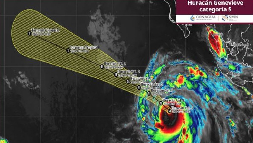 El huracán “Genevieve” ahora categoría 5 en la escala Saffir-Simpson, continúa alejándose de México