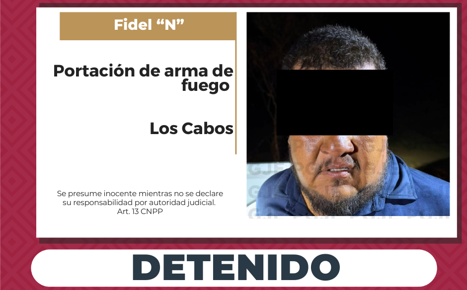 Detienen a un hombre por portación de arma de fuego en CSL