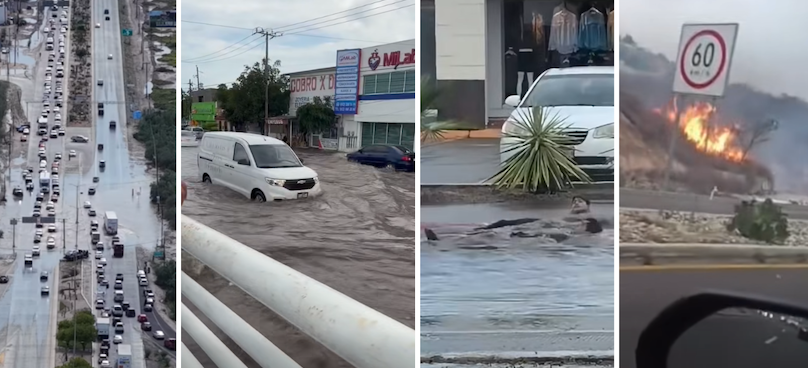 Lluvias desvían vuelos de Los Cabos a La Paz; en la capital también se padece apagones y encharcamientos