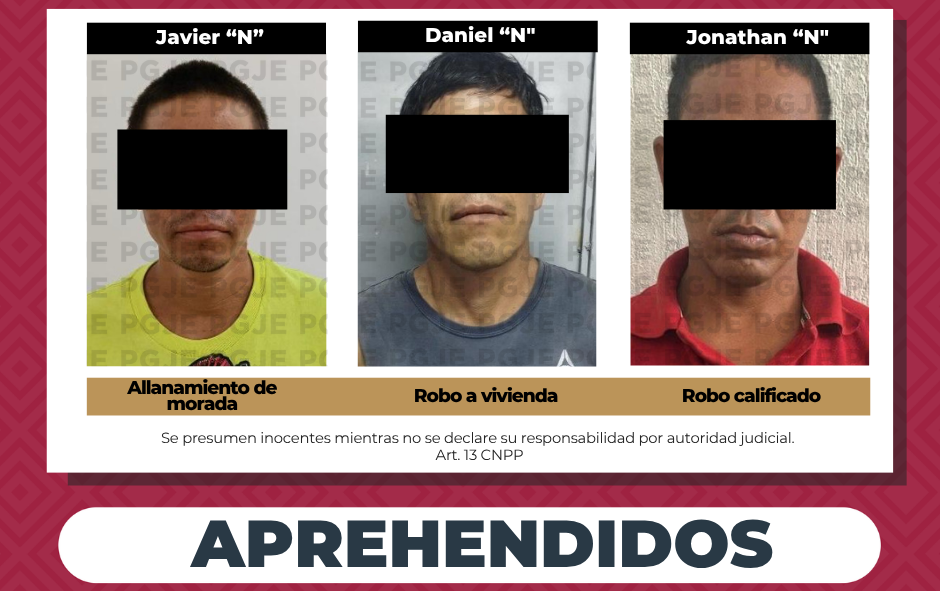 Aprehenden a 3 personas por diversos delitos