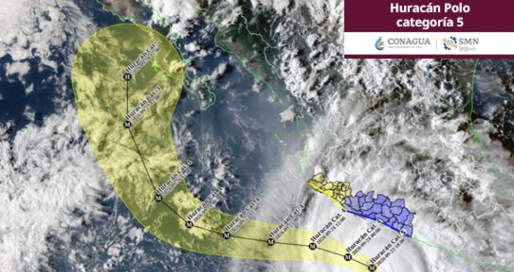 El huracán “Polo” se intensificó nuevamente a categoría 5; se desplaza paralelo a las costas de Guerrero y Michoacán
