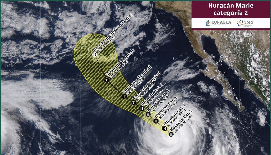 El huracán “Marie” de categoría 2 se aleja gradualmente de la Península de BC