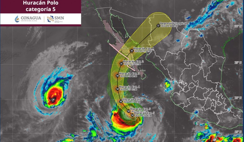 “Polo” se mantiene como huracán de categoría 5 al sur-suroeste de BCS