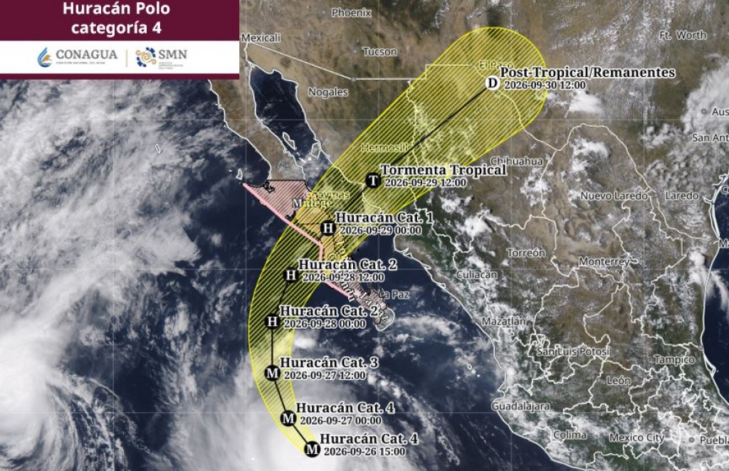 “Polo” se mantiene como huracán de categoría 4 al sur-suroeste de BCS; se ubica a 540 km de CSL