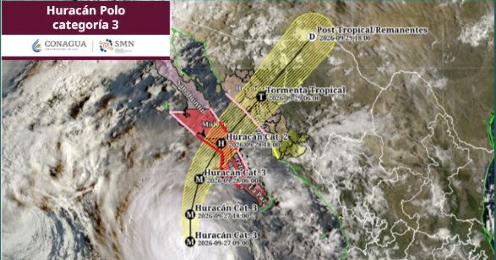 El huracán “Polo” de categoría 3 continúa su desplazamiento hacia BCS; se ubica a 450 km de CSL