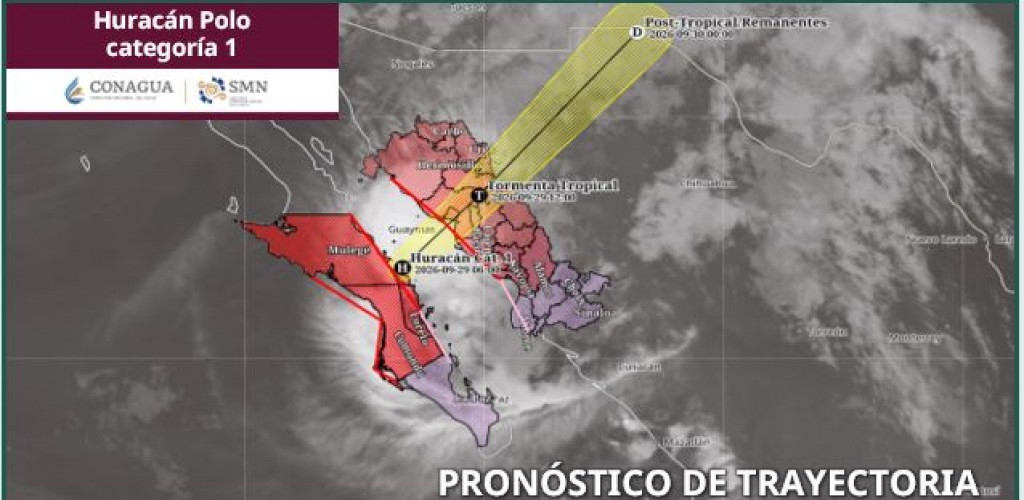El huracán “Polo” categoría 1 se encuentra sobre el Golfo de California; continúa debilitándose