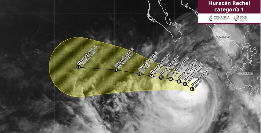 Reduce su velocidad y aumenta sus vientos el huracán “Rachel” categoría; se ubica a 435 km de CSL