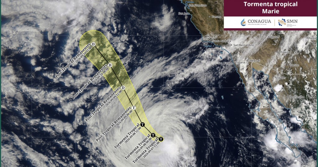 La tormenta tropical “Marie” alejándose de las costas de México