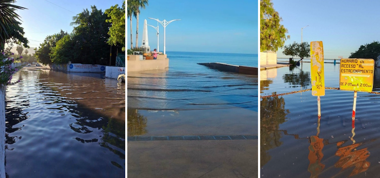 Sorprende el mar al inundar zonas urbanas de La Paz; dificulta tránsito por carretera al Aeropuerto