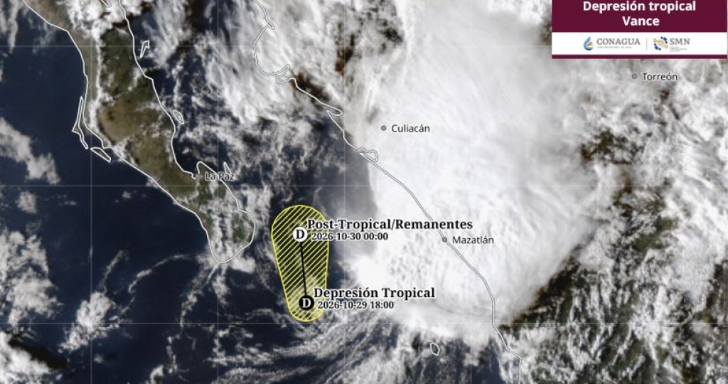 “Vance” continúa como depresión tropical frente a Sinaloa; se ubica a 135 km de CSL
