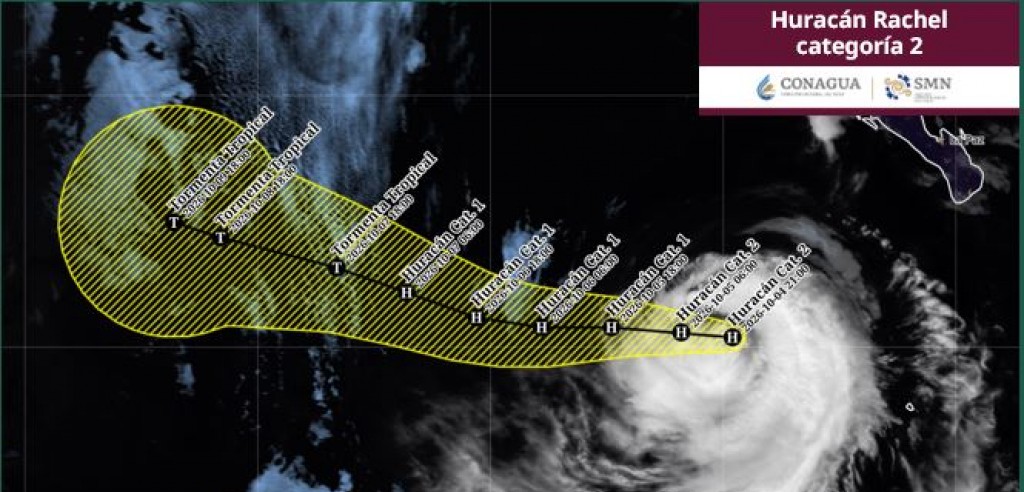 El huracán “Rachel” categoría 2 continúa alejándose de México